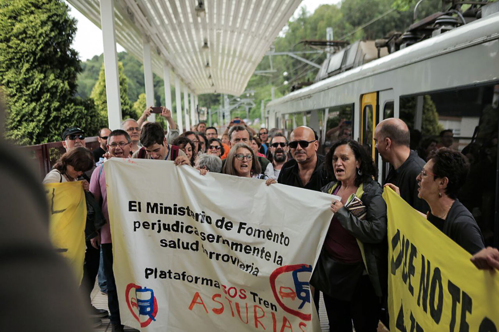 Protesta durante el Encuentro en Defensa de un Ferrocarril Público y Social para España y Europa. celebrado el pasado fin de semana. / Beat Films